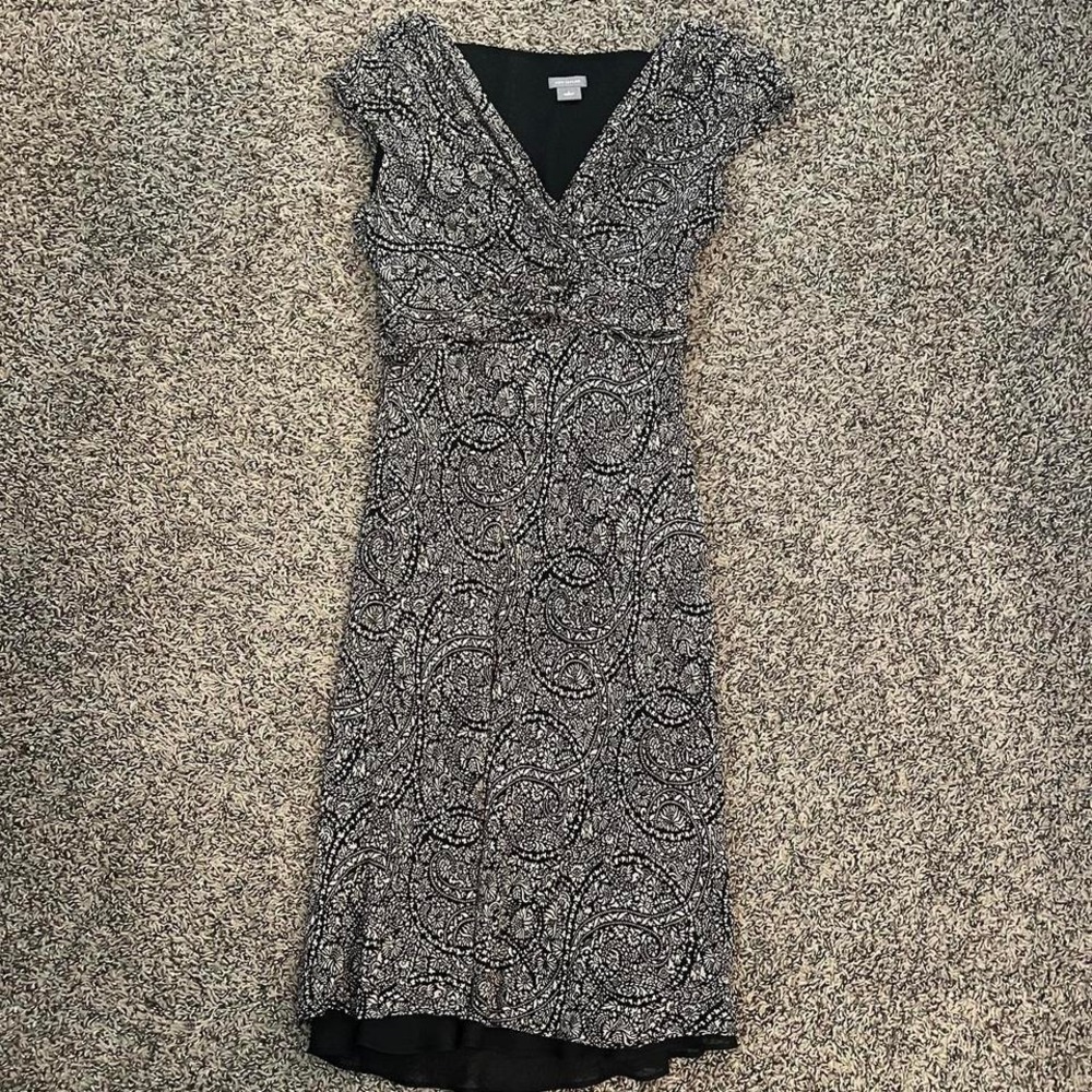 Vintage Y2K Black Silk Midi Dress Preppy Spring Classic Church